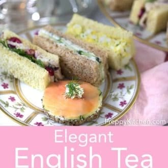 three tea sandwiches on a floral plate