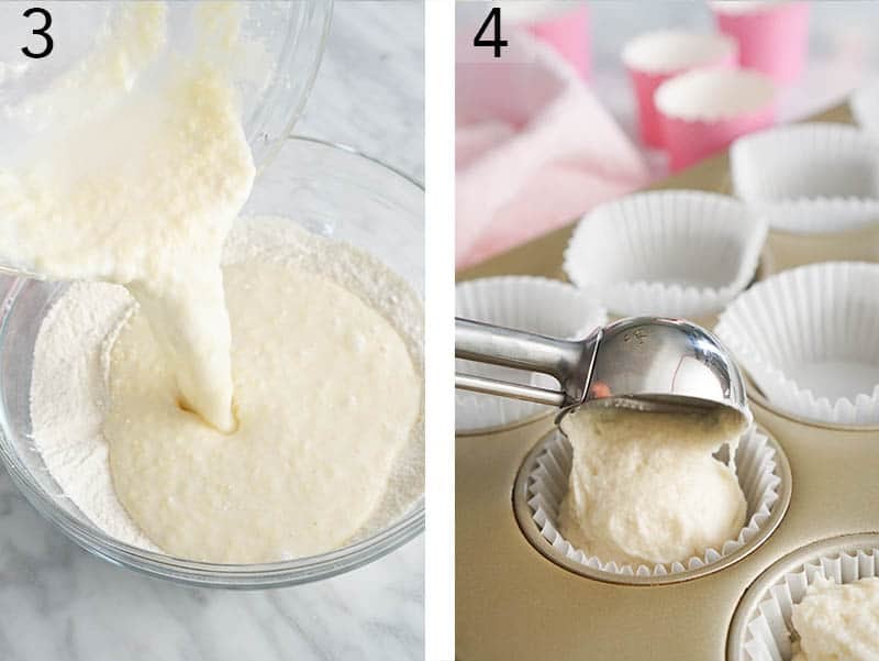 Vanilla cupcake batter getting mixed for Easter Cupcakes.
