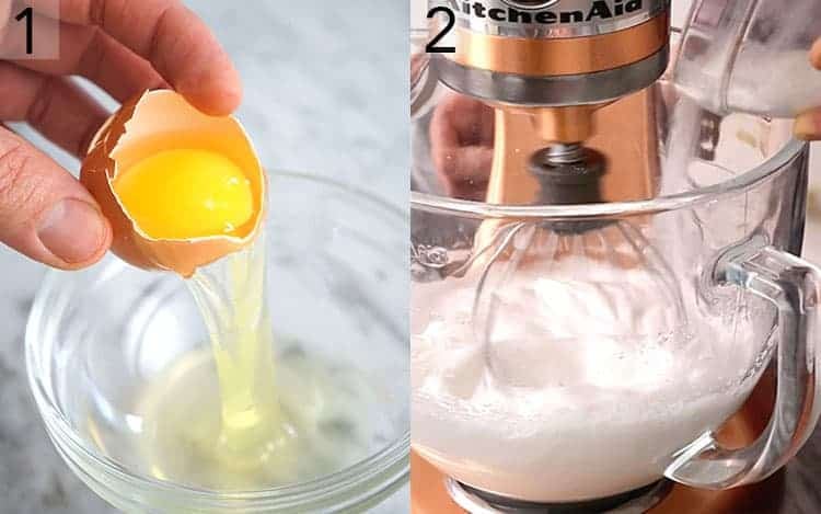 two photos showing meringue being made.