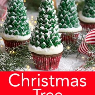 christmas tree cupcakes dusted with powdered sugar