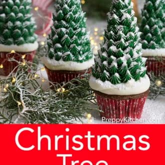 christmas tree cupcakes dusted with powdered sugar