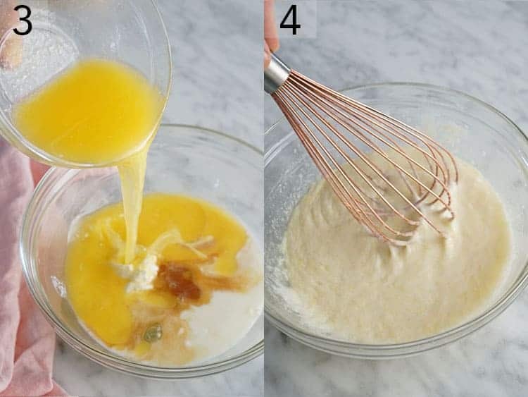 Wet ingredients for Christmas cupcakes getting whisked.