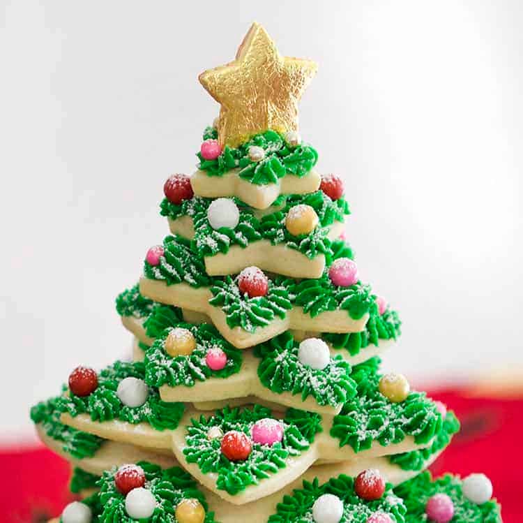 A Christmas tree made from star-shaped sugar cookies.