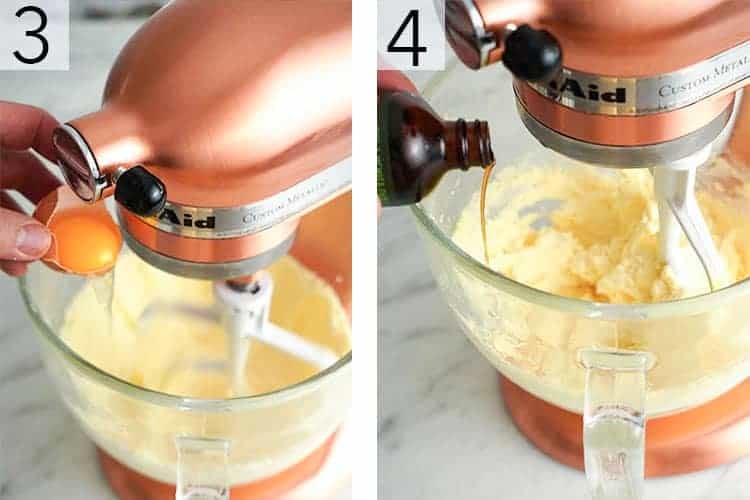 vanilla extract being added to sugar cookie dough.