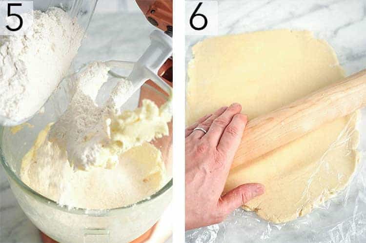Sugar cookie dough for Valentine's cookies getting rolled out.