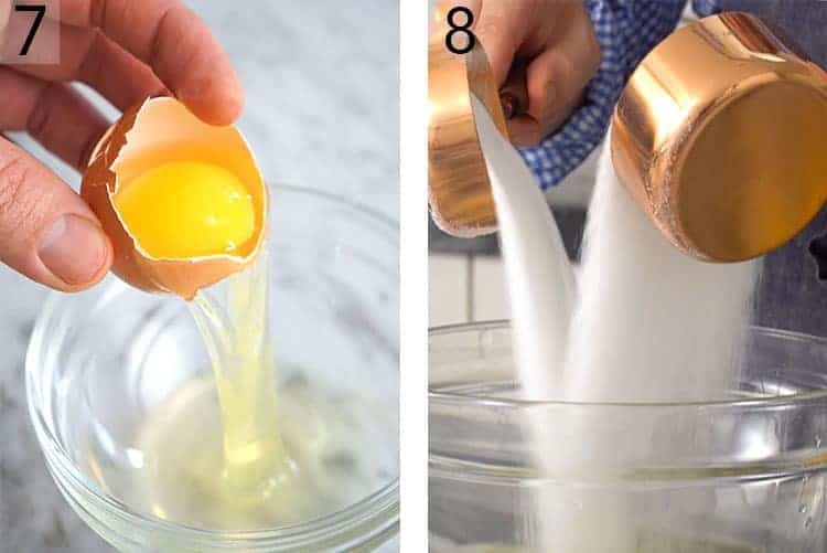 egg whites getting separated to make Swiss buttercream.