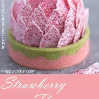 Pinterest graphic of a strawberry flower tart.