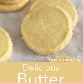 stack of butter cookies on parchment