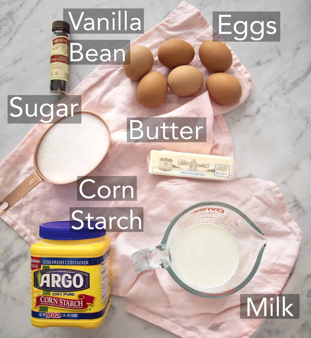 Ingredients for pastry cream.