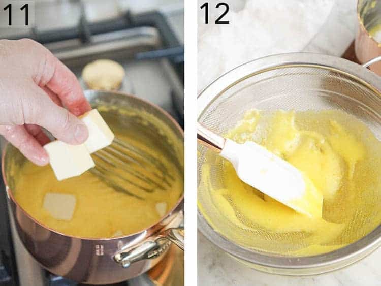 Cold butter added to warm lemon curd.