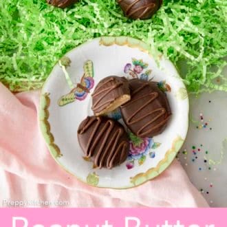 peanut butter eggs on a floral plate