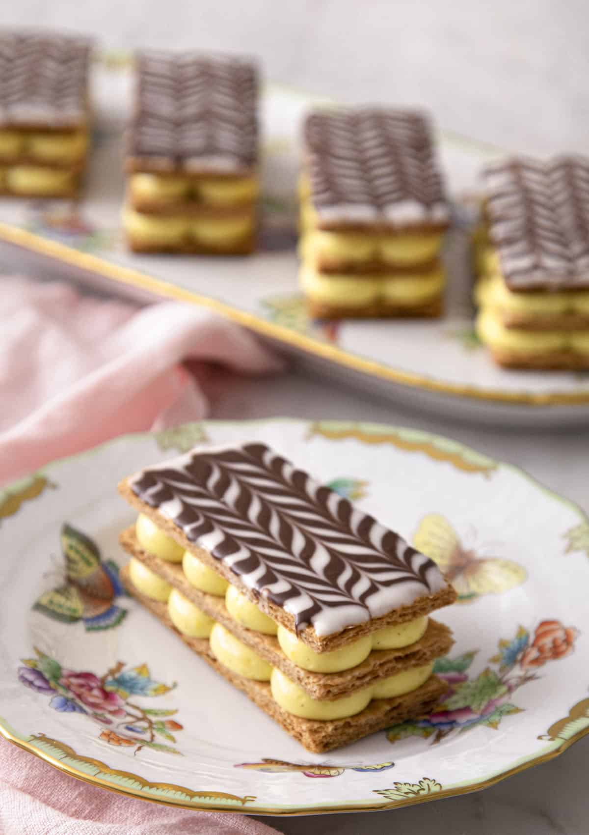 A Mille Feuille on a porcelaine plate.
