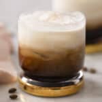 A close up of a White Russian cocktail
