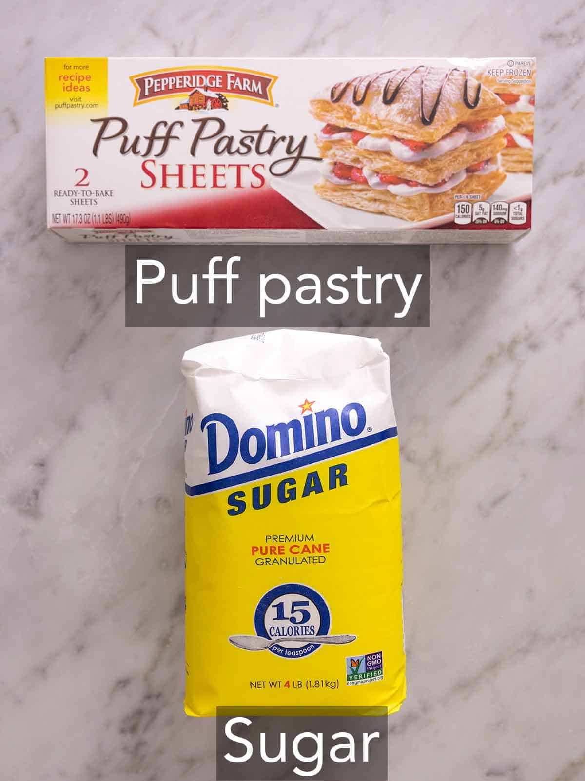 Ingredients needed to make palmiers.