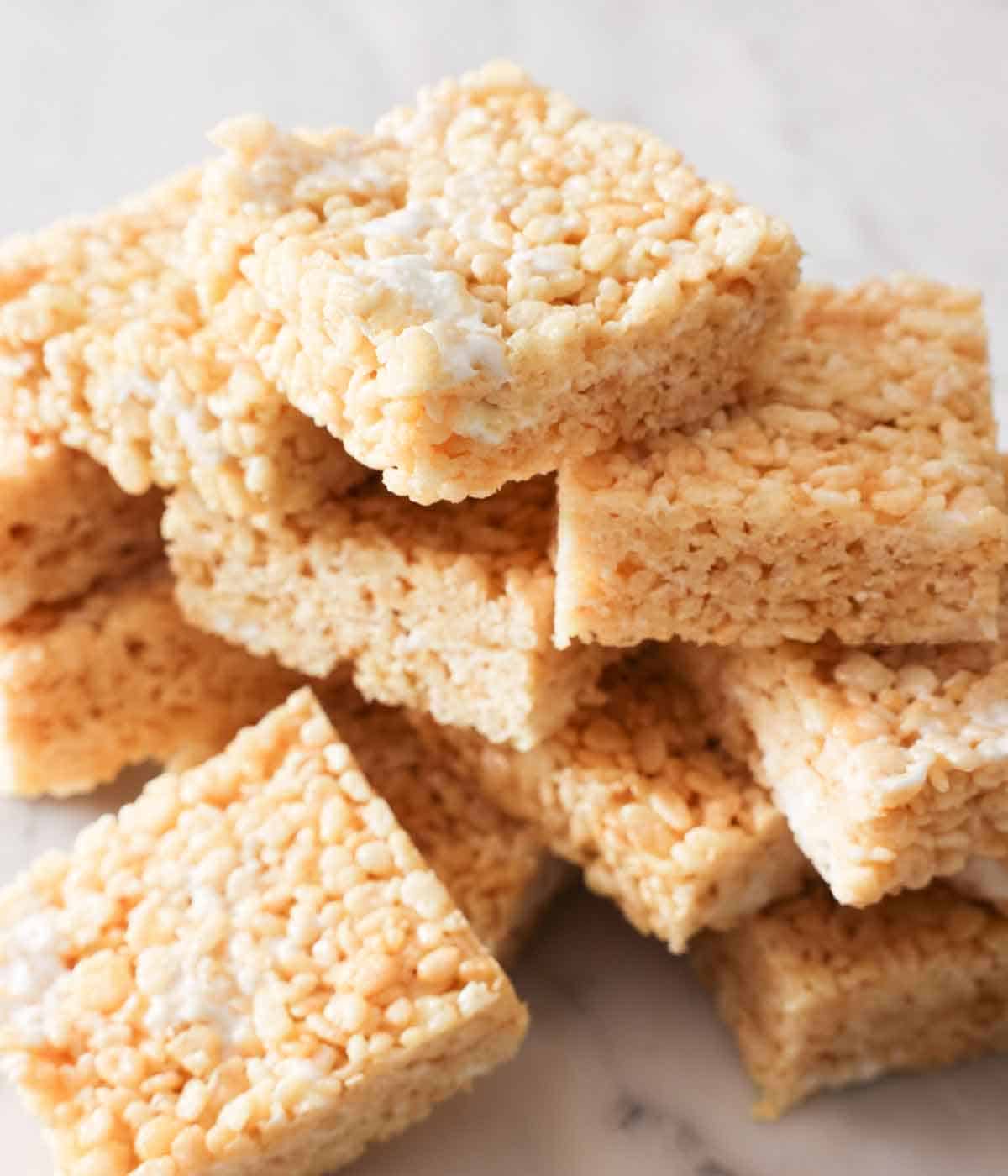 A stack of multiple rice krispie treats.