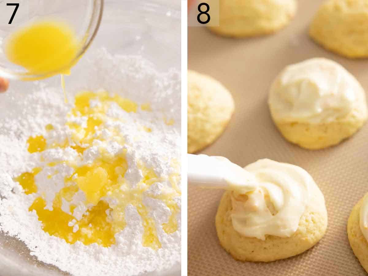 Set of two photos showing the glaze made and spread onto cookies.