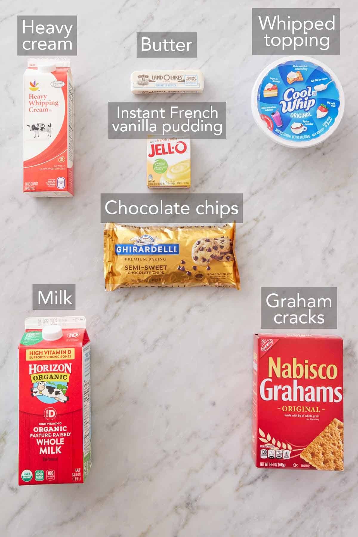 Ingredients needed to make éclair cake.