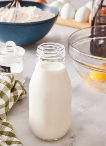 Homemade buttermilk in a small jug.