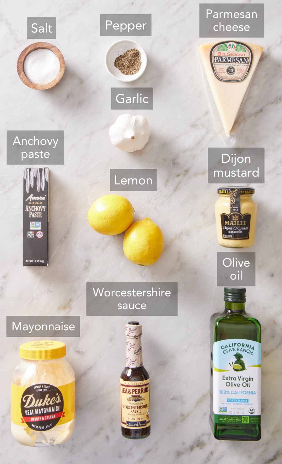 Ingredients for Caesar dressing.